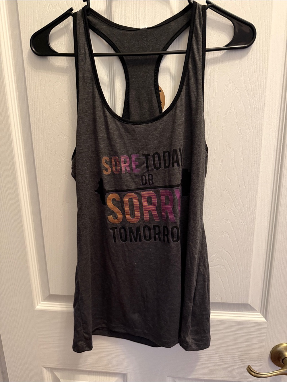 OMT Active Sore Today or Sorry Tomorrow Charcoal Racerback Tank Top
